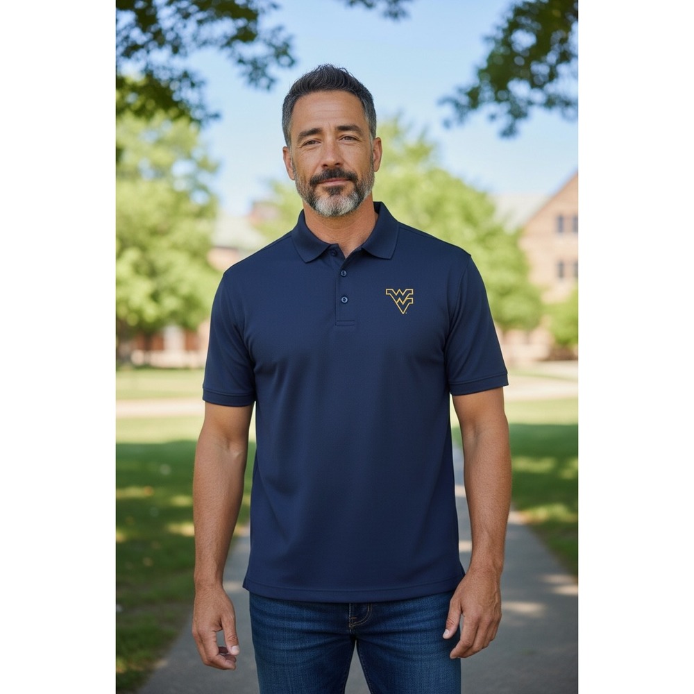 1116 NCAA West Virginia Mountaineers Polo Shirt Mens XL Navy Blue Short Sleeve